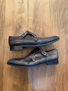 Bergdorf Goodman Grey Leather Double Monk Strap Dress Shoes size 8.5